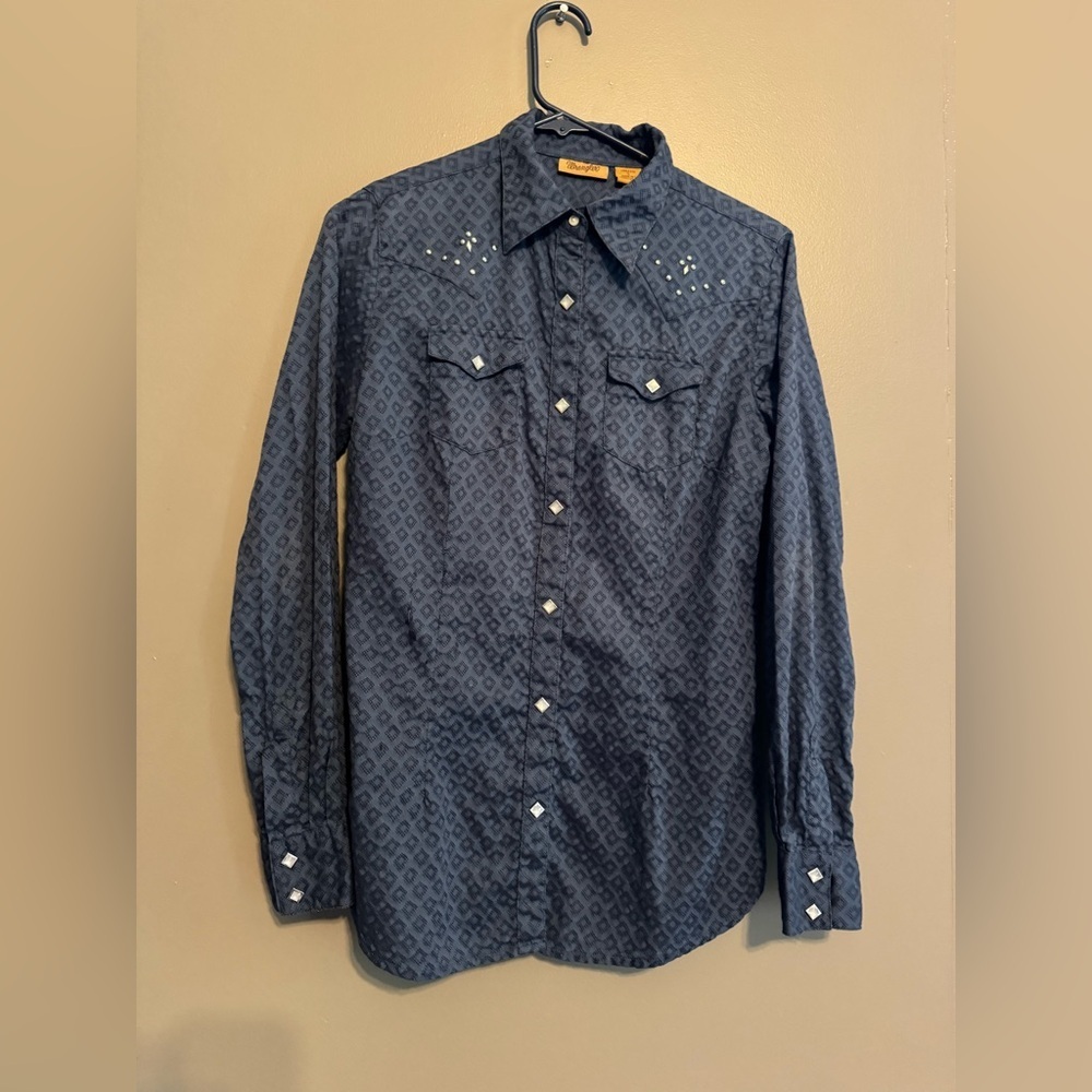 Wrangler Blue Casual Button Down Shirt with Western Yoke